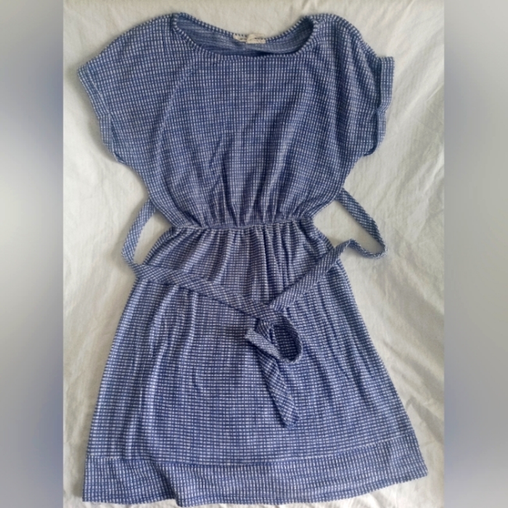 Caution to the Wind Small Blue Gingham Dress with Waist Tie